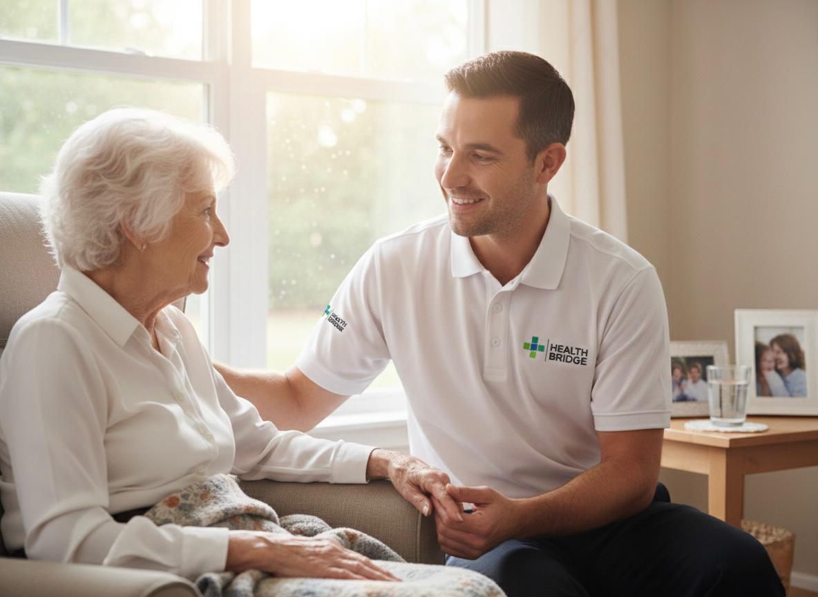 Compassionate caregiver assisting senior